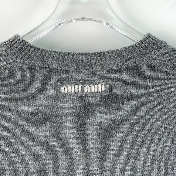 Miu Miu 2023 Dark Gray V-Neck Long-Sleeve Knit Sweater Size S - Picture 5 of 8